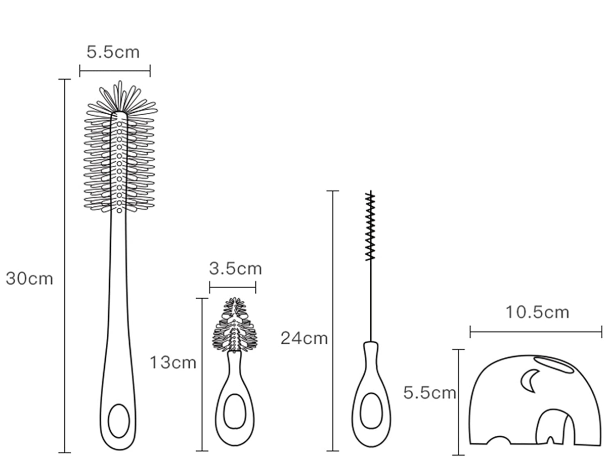 BEBAMOUR escovas de silicone 3 em 1 para limpar biberões, chupetas e palhinhas 32cm