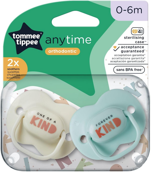 TOMMEE TIPPEE AnyTime nyugtató cumik, 2 db 0–6 hónap ORTODONTIKUS