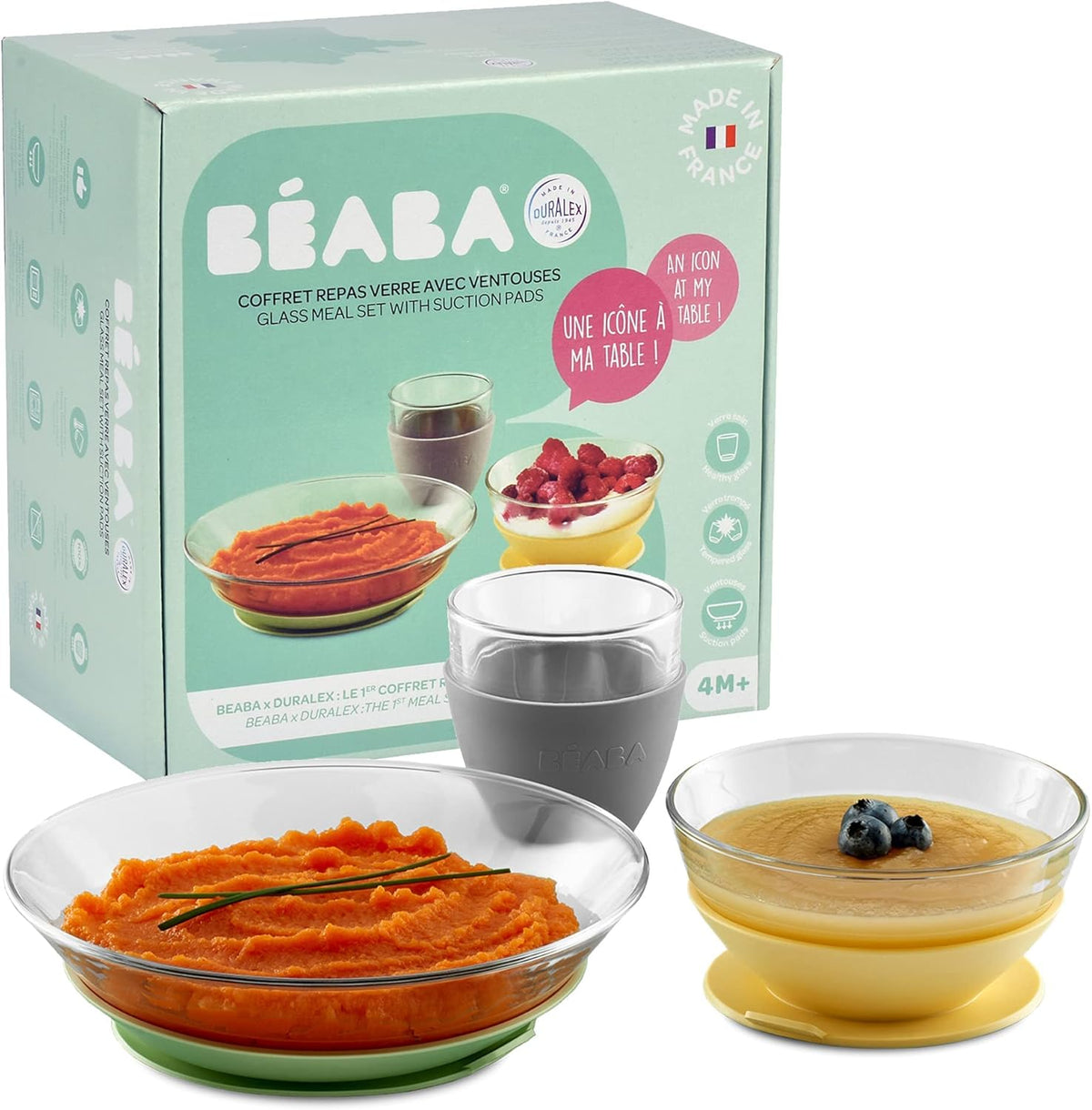 BEABA Geschirrset mit Silikon-Saugnapf DURALEX 3-teilig