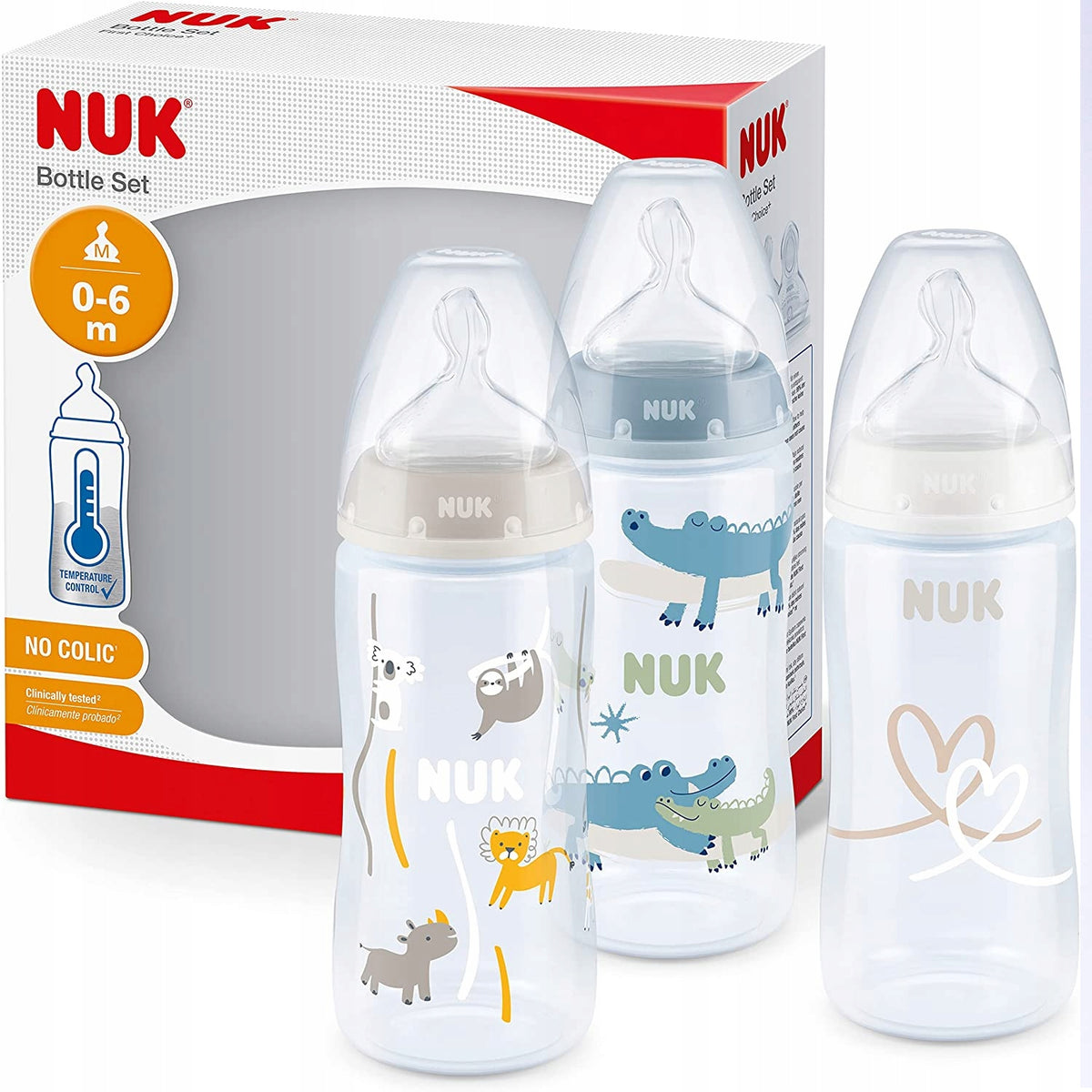 NUK First Choice Plus No Colic – trzy butelki i opakowanie