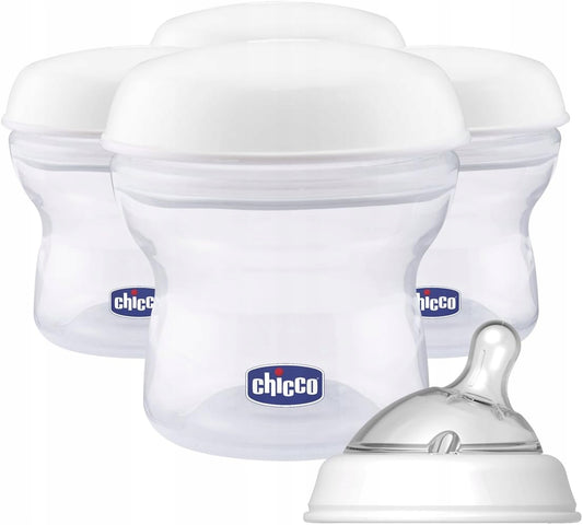 CHICCO recipientes para leche 4 x 150 ml + tetina con tapa