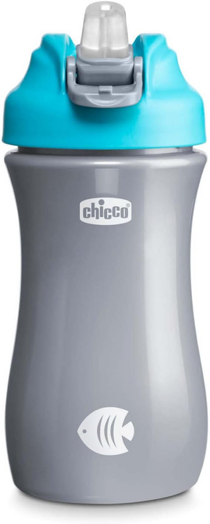 CHICCO Pop-up Cup Trinklernbecher mit Trinktülle und Strohhalm 350 ml 2 J+