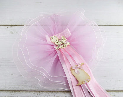 MARELI strik voor de geboorte van een baby 32 cm keramiek tule satijn