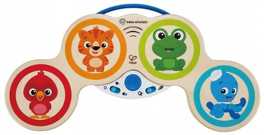 HAPE Magic Touch drewniane bębenki dotykowe 3 kolorowe dziecięce bębenki muzyczne Baby Einstein