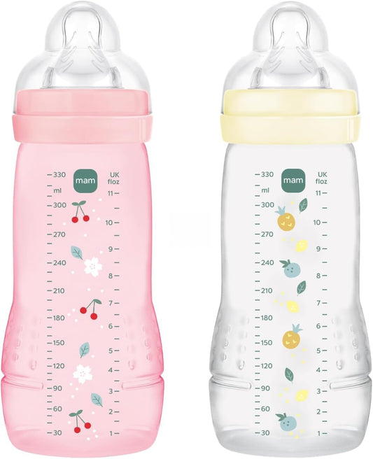 MAM Easy Active zestaw butelek 2x 330 ml 6 m+ smoczek 4 bardzo szybki, różowa i beżowa