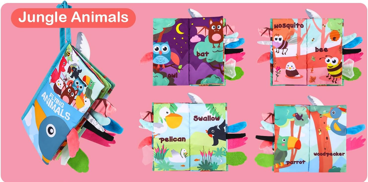 ZAWAER Flying Animals livro sensorial PENDENTE 12,5 x 22 cm