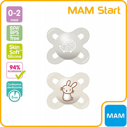 MAM START smoczek uspokajający 0-2m + box, silikonowy, BPA/BPS free, 2 sztuki