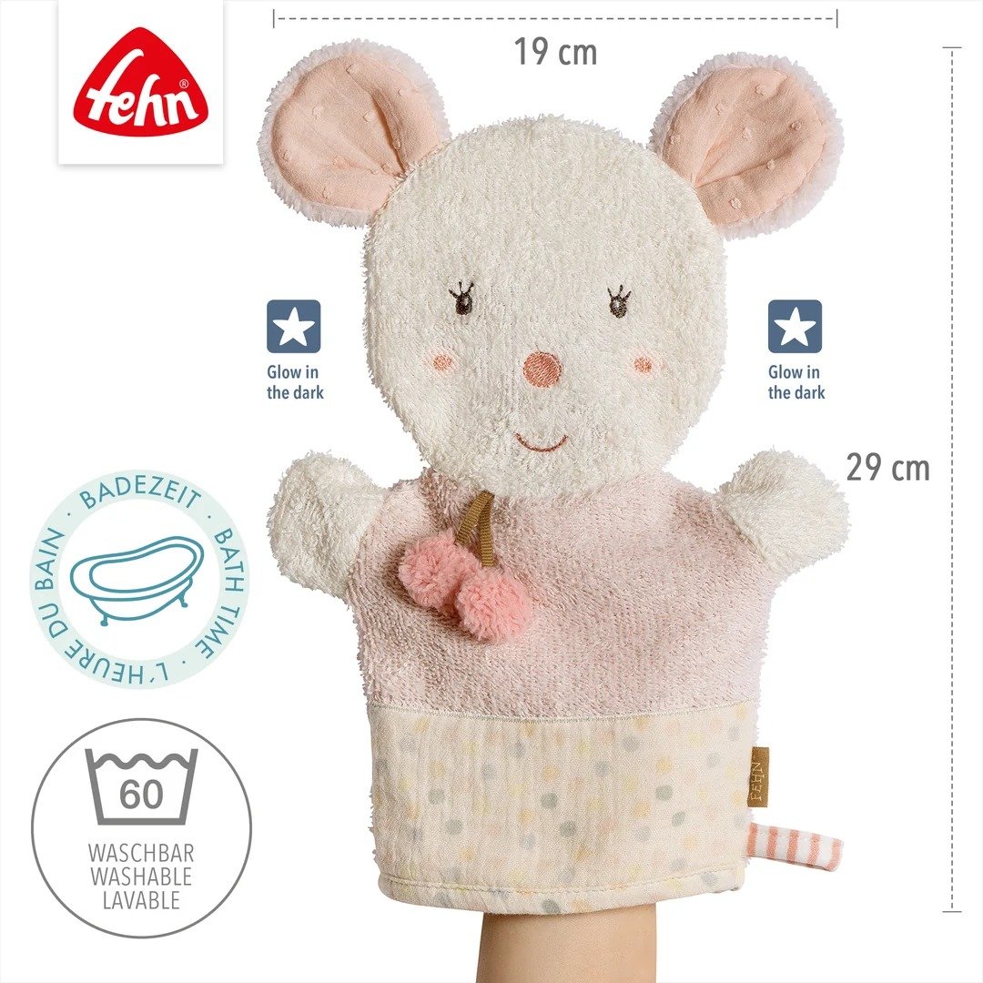 Fehn Muis washandje met lichtgevend borduursel