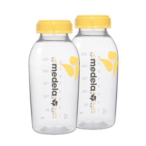Medela – dwie przezroczyste butelki 250 ml z żółtymi nakrętkami