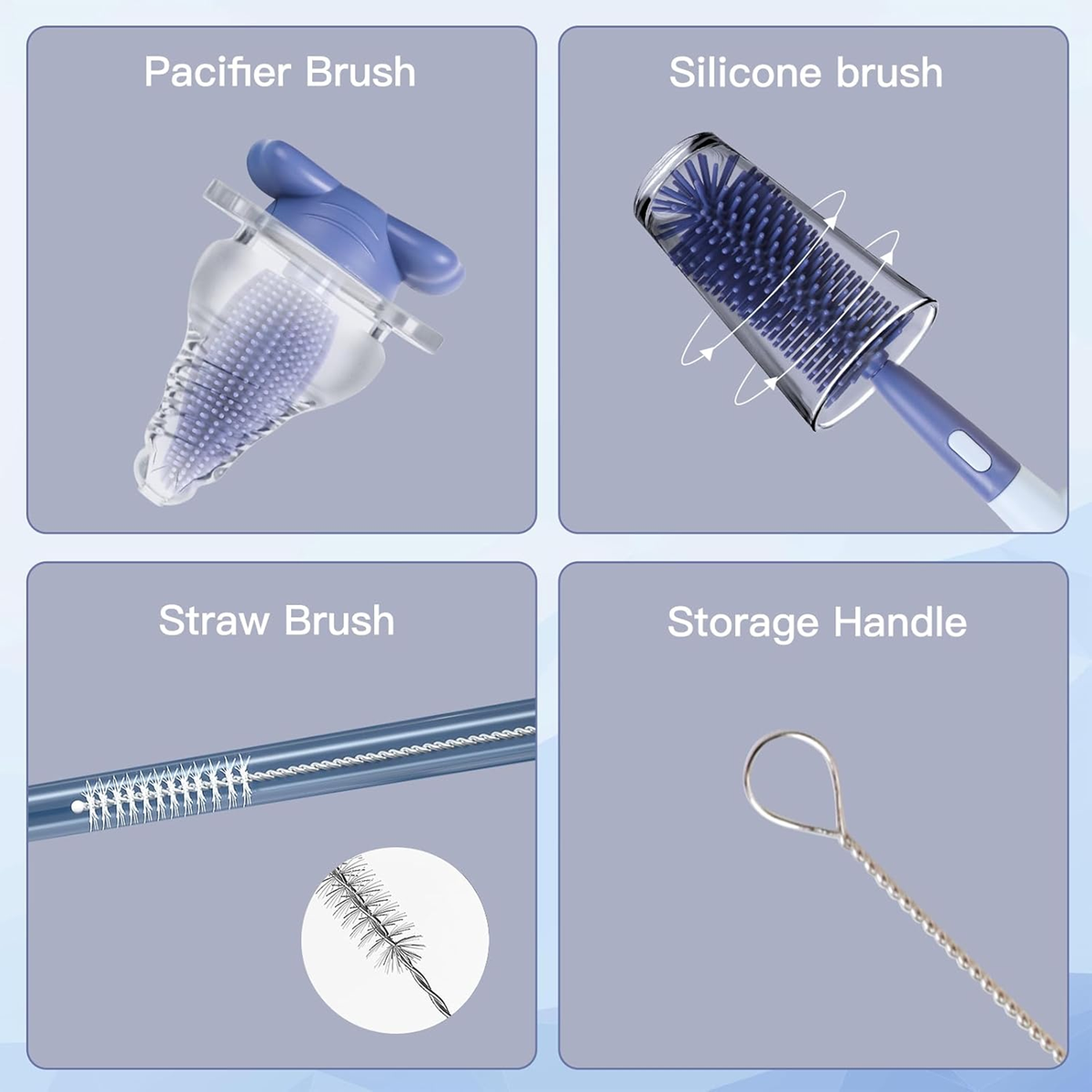 ABIRDON 3în1 perii din silicon pentru curățarea sticlelor, tetinelor, paielor 28cm