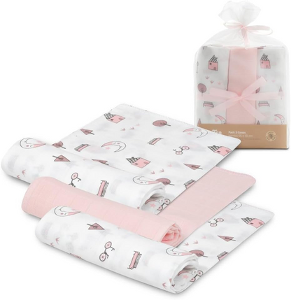 INTERBABY teli avvolgenti mussola x3 bambù cotone 55x70cm