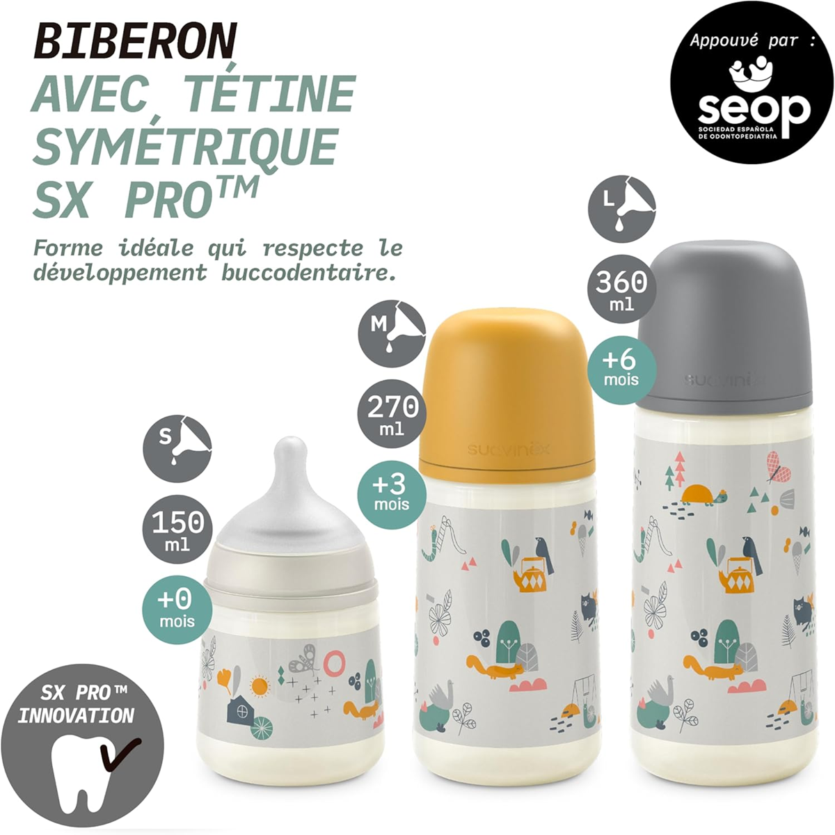 SUAVINEX biberon con tettarella simmetrica SX PRO 360ml 6m+