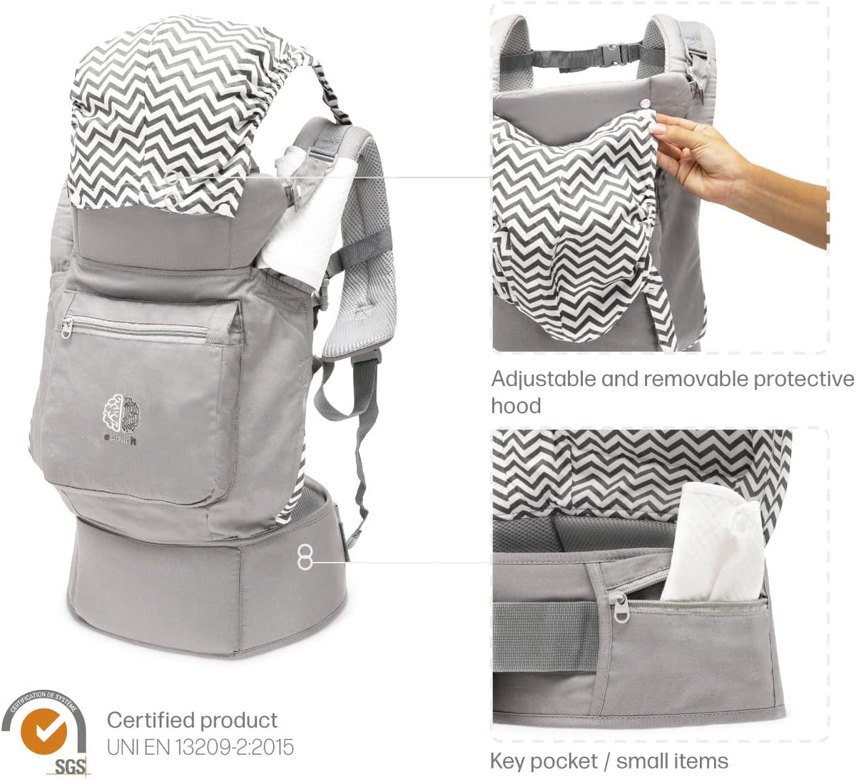 EBRAINIT marsupiu ergonomic cu plasă de la 4 luni până la 20 kg