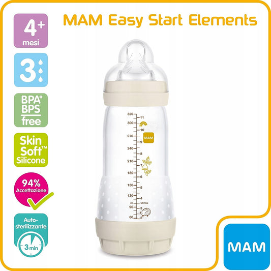 MAM Easy Start butelka antykolkowa 320ML, 4+ mies., smoczek 3, BPA/BPS free, self-sterylizująca