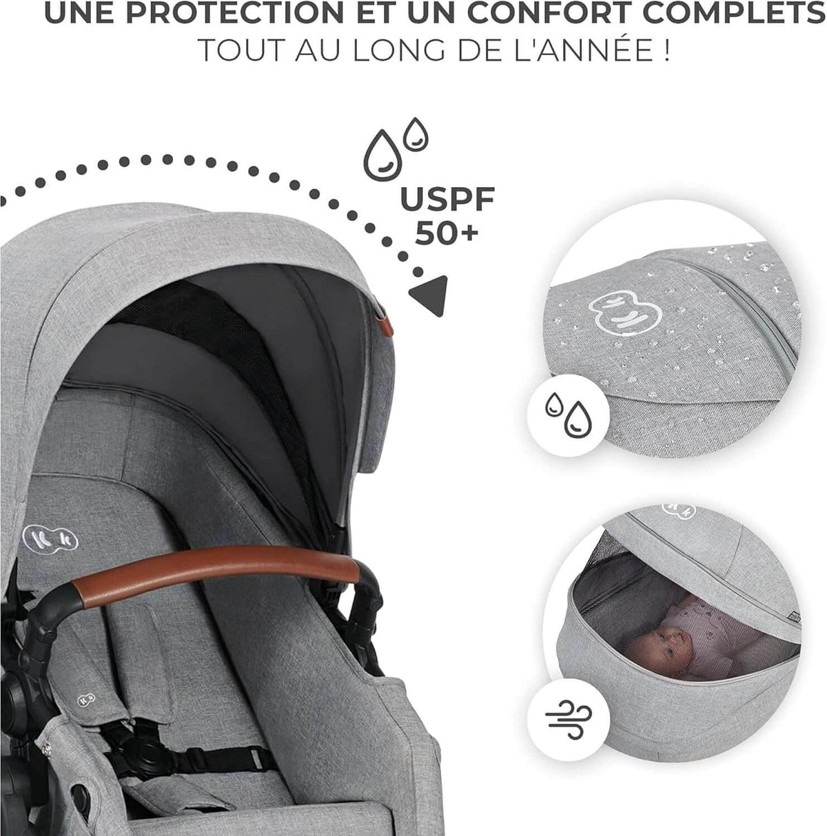 KINDERKRAFT B-TOUR 3w1 wózek wielofunkcyjny do 22kg + fotelik MINK PRO – LIGHT GREY – zdjęcie 6