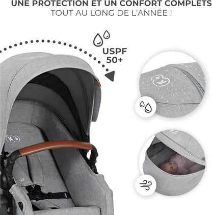 KINDERKRAFT B-TOUR 3w1 wózek wielofunkcyjny do 22kg + fotelik MINK PRO – DARK GREY – zdjęcie 6