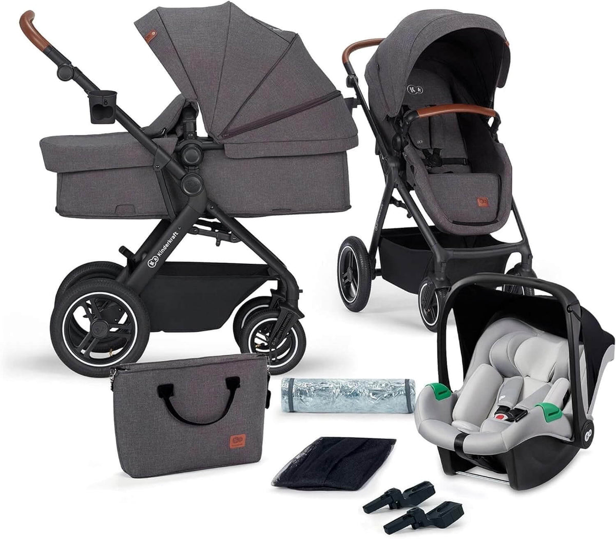 KINDERKRAFT B-TOUR 3w1 wózek wielofunkcyjny do 22kg + fotelik MINK PRO – DARK GREY – zdjęcie 1