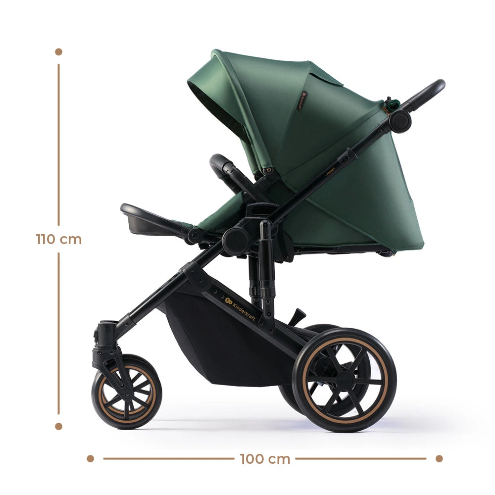 KINDERKRAFT PRIME2 PRO 3w1 wózek wielofunkcyjny do 22kg + fotelik MINK PRO – DARK GREEN – zdjęcie 4